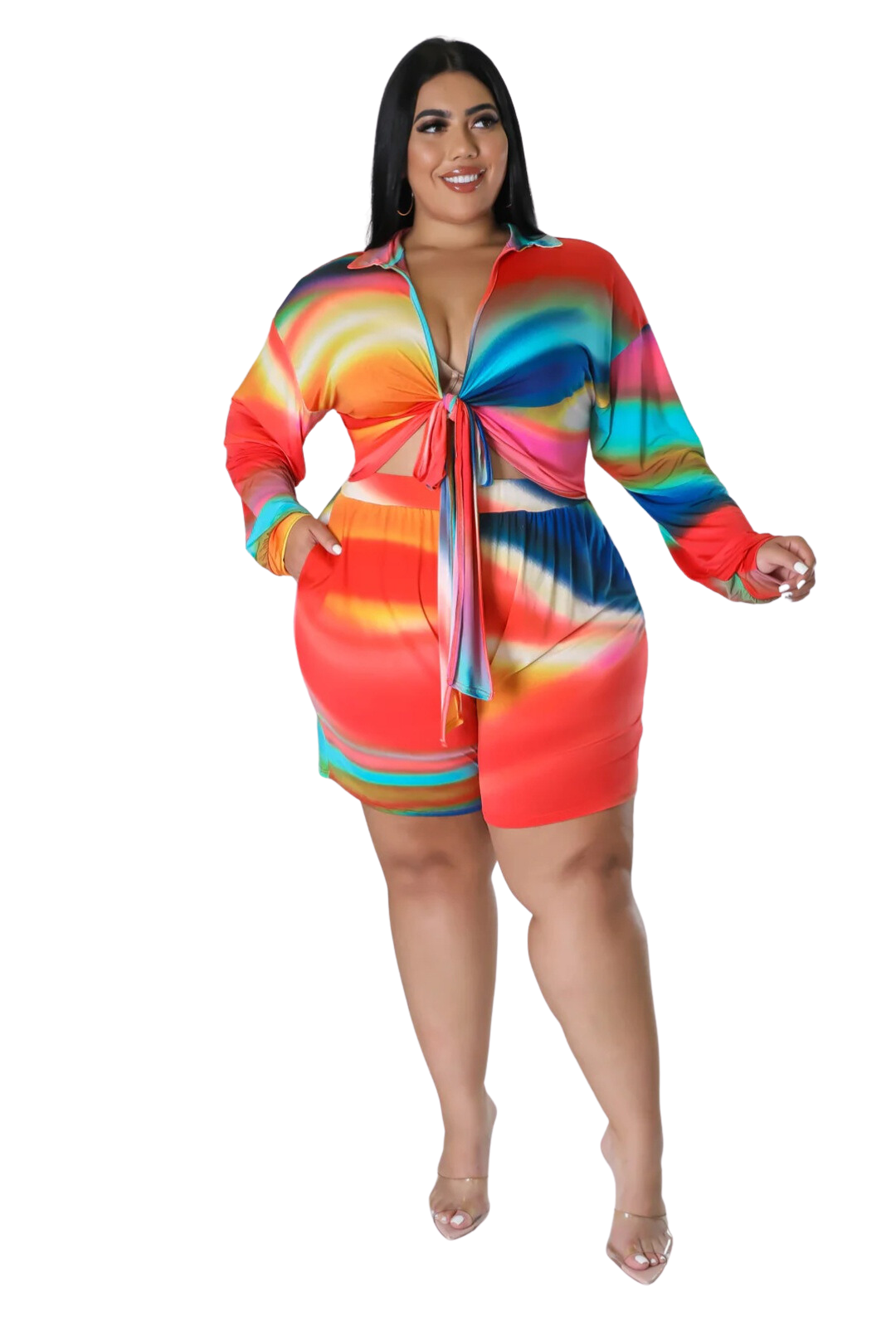 Color blocking two piece short set